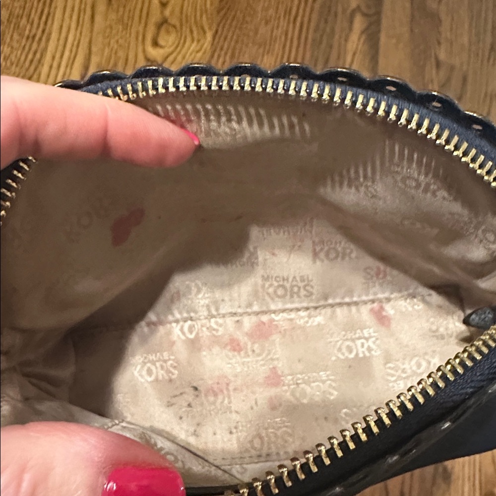 Michael Kors Navy Blue Cosmetic Bag with Gold Accents - Picture 7 of 8